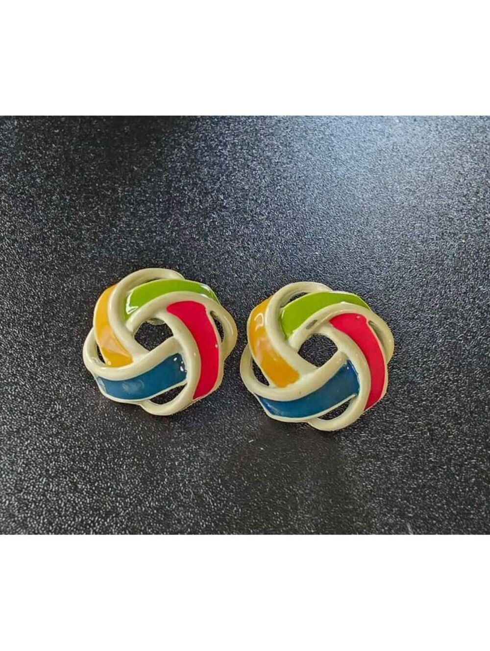 Vintage hand painted multicolor enamel knot statement post earrings